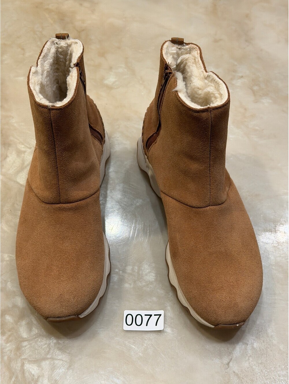 Sorel Kinetic Short Camel Brown Suede Waterproof Winter Boot Faux Fur Size 6.5